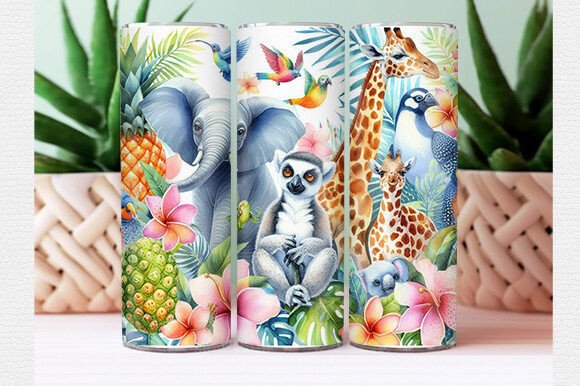 Download Watercolor Tropical Animal Tumbler Wrap - Tumbler Collection