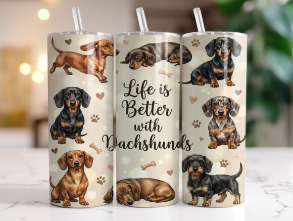 Download Cute Dachshund Dog Tumbler Wrap Design - Tumbler Collection