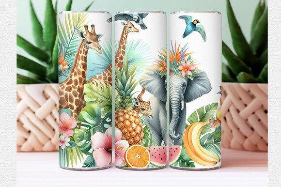 Download Watercolor Tropical Animal Tumbler Wrap - Tumbler Collection
