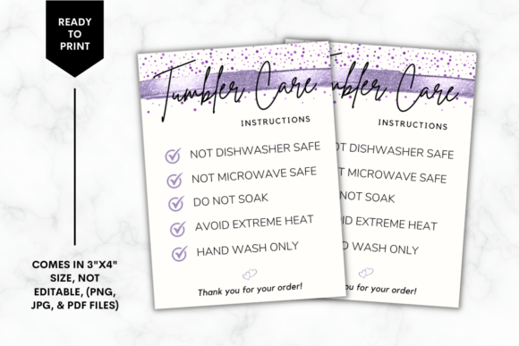 Download Printable Tumbler Care Card - Purple - Tumbler Collection
