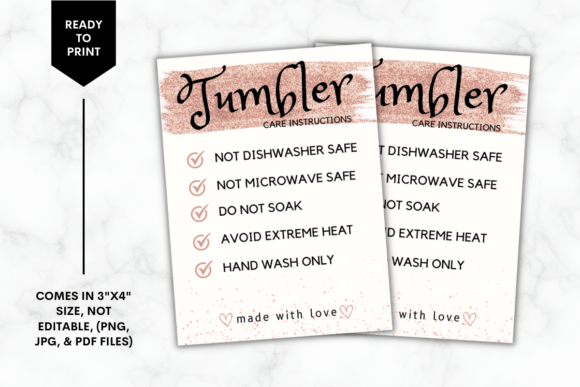 Download Printable Tumbler Care Card - Rose Gold - Tumbler Collection