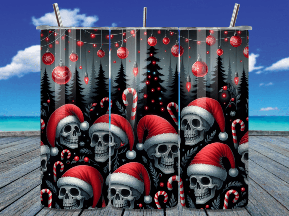 Download Christmas Skulls Holiday Tumbler Wrap - Tumbler Collection