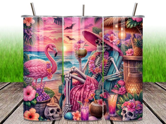 Download Beach Skeleton Flamingo 20oz Tumbler PNG - Tumbler Collection