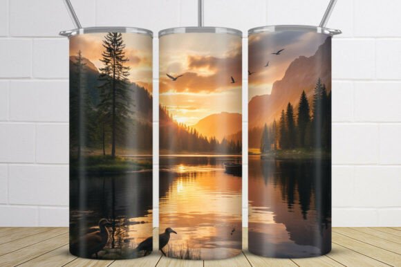 Download Golden Sunset Lake Landscape Tumbler - Tumbler Collection