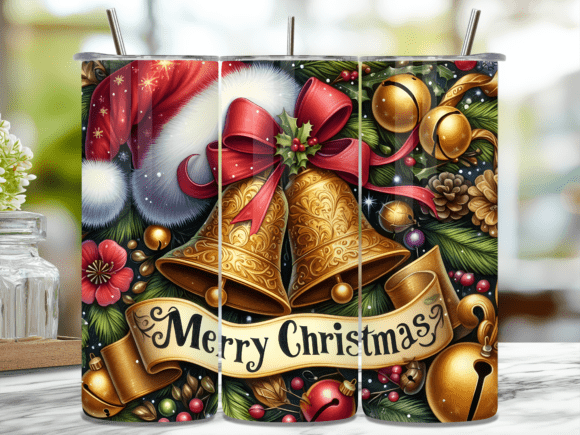 Download Golden Bells Santa Holiday Tumbler Wrap - Tumbler Collection