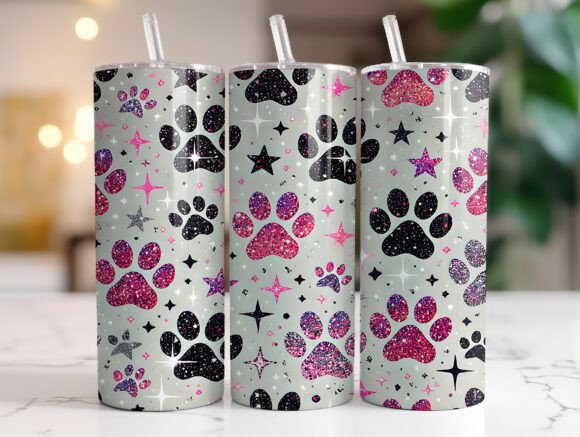 Download Glitter Dog Paw 20oz Skinny Tumbler Wrap - Tumbler Collection