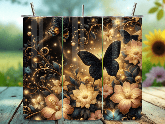 Download Luxury Gold Black Butterfly Tumbler Wrap - Tumbler Collection
