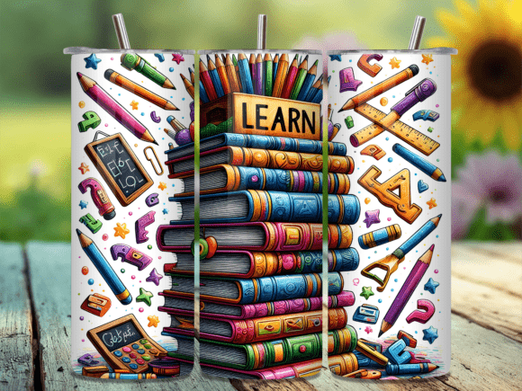 Download Stack of Books Learn Pencil Tumbler Wrap - Tumbler Collection