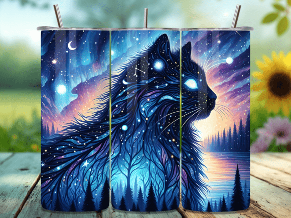 Download Cosmic Galaxy Spirit Forest Cat Tumbler - Tumbler Collection