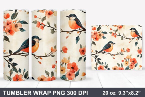Download Bird and Flowers Tumbler Wrap - Tumbler Collection