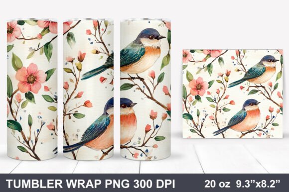Download Bird and Flowers Tumbler Wrap - Tumbler Collection
