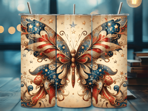Download Vintage Patriotic Butterfly Tumbler Wrap - Tumbler Collection