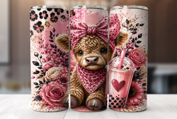 Download Pink Highland Cow Floral Tumbler Wraps - Tumbler Collection