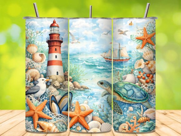 Download Sea Turtle Lighthouse Beach Tumbler Wrap - Tumbler Collection