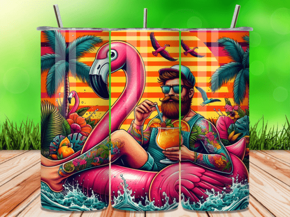 Download Bearded Man Flamingo 20oz Tumbler Wrap - Tumbler Collection