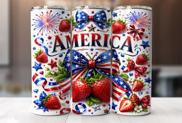 Download Patriotic Strawberry Bow Tumbler Wrap - Tumbler Collection