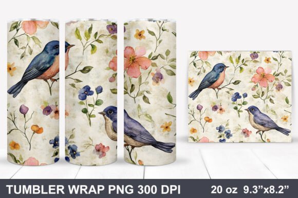 Download Bird and Flowers Tumbler Wrap - Tumbler Collection