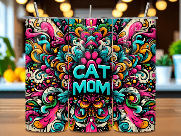 Download Colorful Cat Mom Boho Tumbler Wrap PNG - Tumbler Collection
