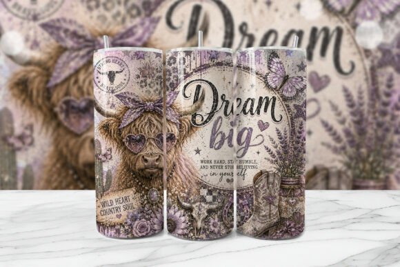 Download Dream Big Lavender Highland Cow Tumbler - Tumbler Collection