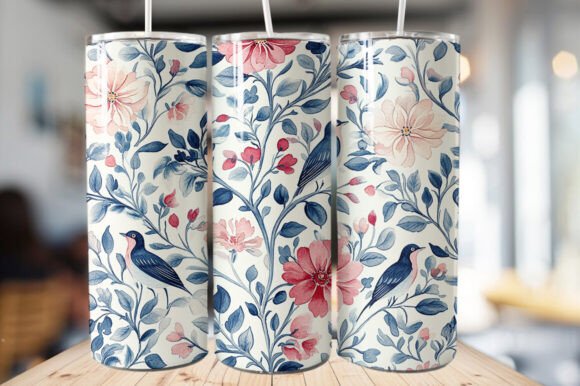 Download Vintage Bird &amp; Flowers Tumbler Wrap - Tumbler Collection