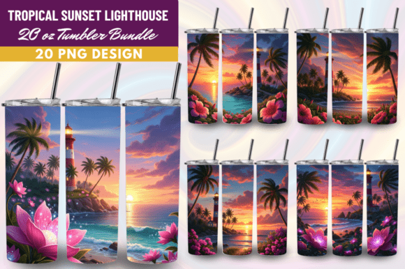 Download Tropical Sunset Lighthouse Tumbler Wraps - Tumbler Collection