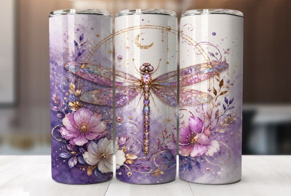 Download Purple Dragonfly Floral Tumbler Wrap PNG - Tumbler Collection