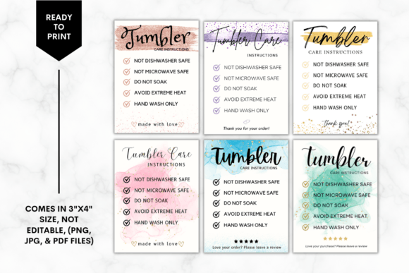 Download 6 Printable Tumbler Care Card Bundle - Tumbler Collection