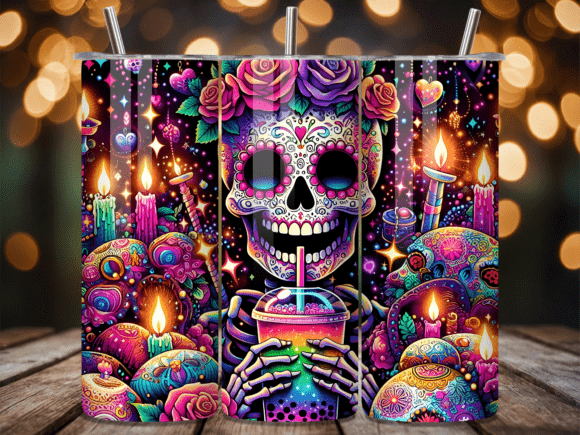 Download Sugar Skull Floral Boho Tumbler Wrap - Tumbler Collection