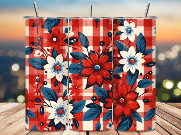 Download Floral Gingham Red White Blue Tumbler - Tumbler Collection