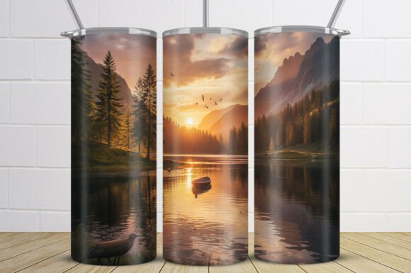 Download Golden Sunset Lake Landscape Tumbler - Tumbler Collection