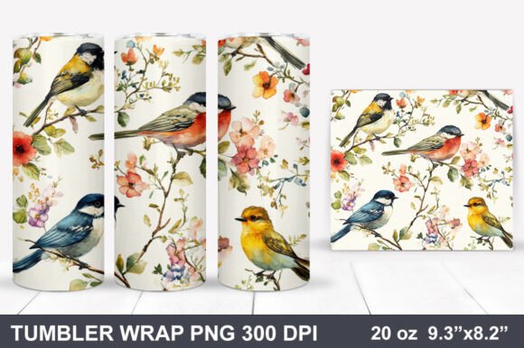 Download Bird and Flowers Tumbler Wrap - Tumbler Collection