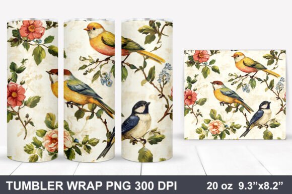 Download Bird and Flowers Tumbler Wrap - Tumbler Collection