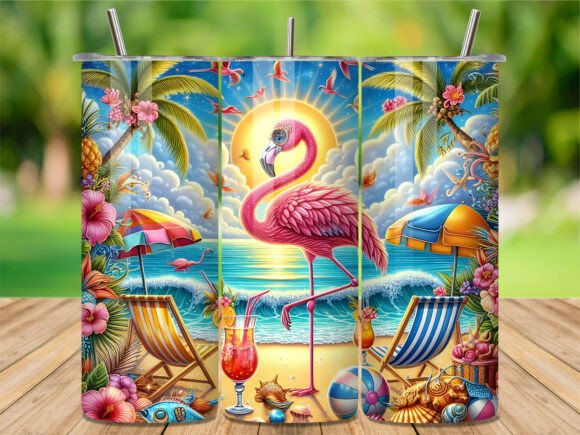 Download Summer Flamingo Beach Tumbler Wrap - Tumbler Collection