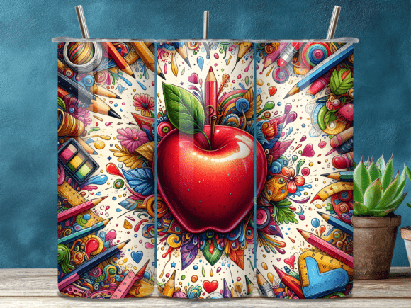 Download Teacher Apple School Pencil Tumbler Wrap - Tumbler Collection