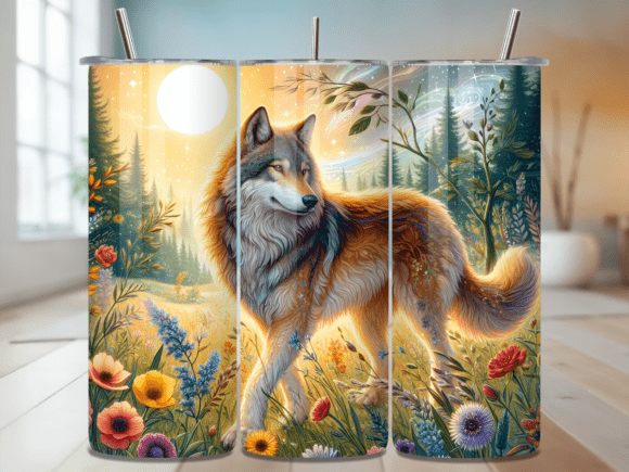 Download Nature Sunlit Forest Wolf Tumbler WRAP - Tumbler Collection