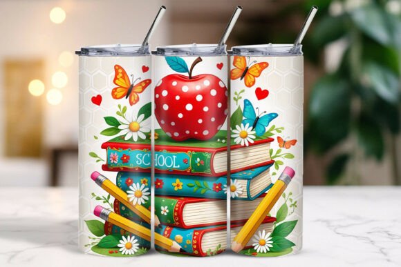 Download Books Apple Flowers Pencil Tumbler Wrap - Tumbler Collection