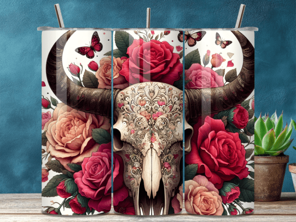 Download Rose Skull Bull Head Boho Tumbler Wrap - Tumbler Collection