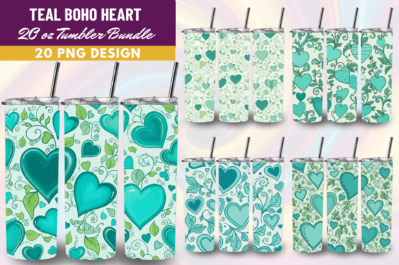 Download Teal Boho Heart Tumbler Wrap PNG Bundle - Tumbler Collection