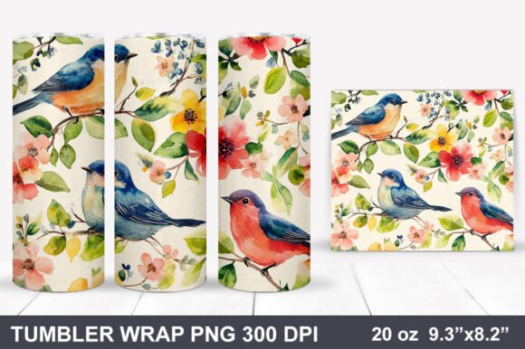Download Bird and Flowers Tumbler Wrap - Tumbler Collection