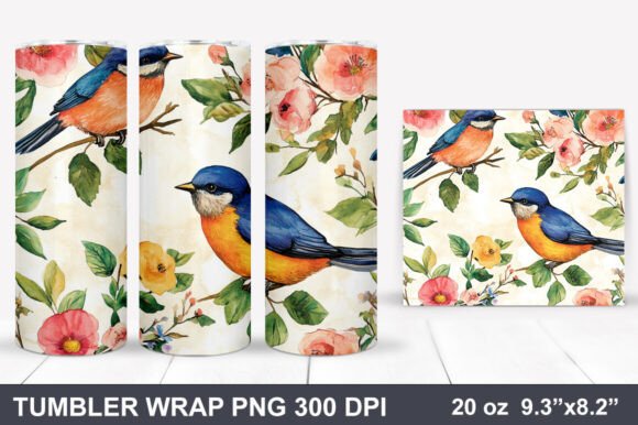 Download Bird and Flowers Tumbler Wrap - Tumbler Collection