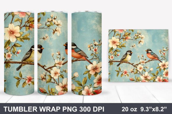 Download Bird and Flowers Tumbler Wrap - Tumbler Collection