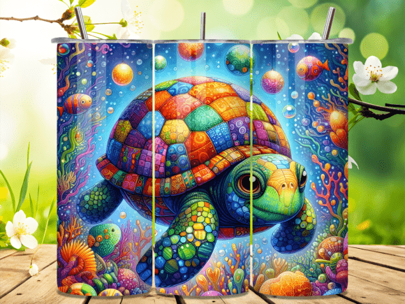 Download Watercolor Patchwork Sea Turtle Tumbler - Tumbler Collection