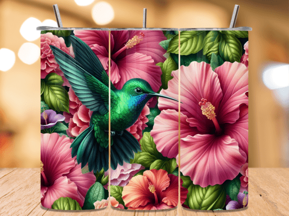 Download Tropical Hibiscus Green Bird Tumbler PNG - Tumbler Collection