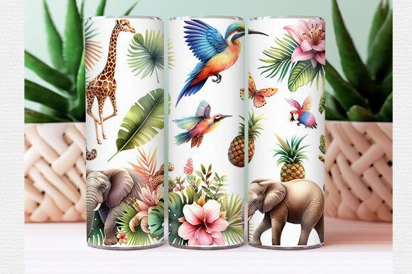 Download Watercolor Tropical Animal Tumbler Wrap - Tumbler Collection
