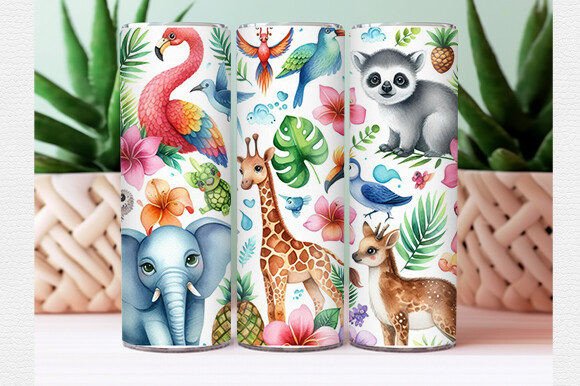 Download Watercolor Tropical Animal Tumbler Wrap - Tumbler Collection