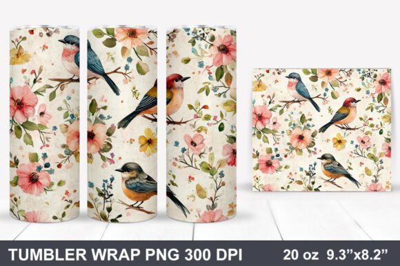 Download Bird and Flowers Tumbler Wrap - Tumbler Collection