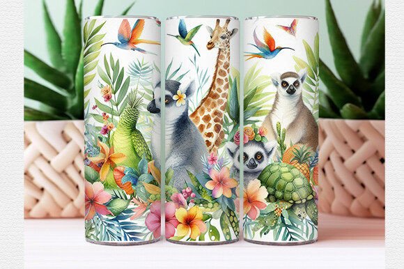 Download Watercolor Tropical Animal Tumbler Wrap - Tumbler Collection