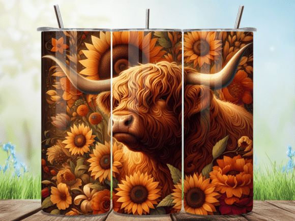 Download Sunflower Highland Cow Print Tumbler Wra - Tumbler Collection