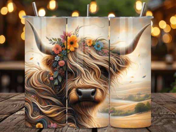 Download Floral Highland Cow Boho Tumbler Wrap - Tumbler Collection