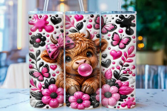 Download Inflated Highland Cow 20oz Tumbler Wrap - Tumbler Collection